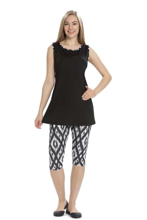 Kadın Siyah Beyaz Kolsuz Yarı Kapalı Taytlı Mayo HZL25S-AR3151/01