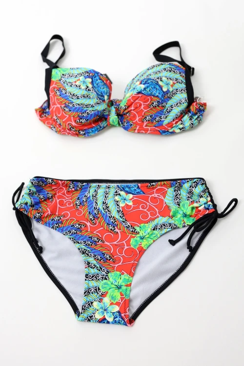 Kadın Siyah Çok Renkli Yüksek Bel Toparlayıcı Bikini Takım HZL24S-LC7015