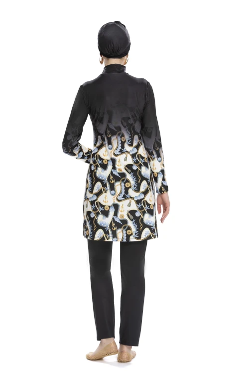 Kadın Siyah Desenli Uzun Kollu Tesettür Mayo HZL25S-AR272-01