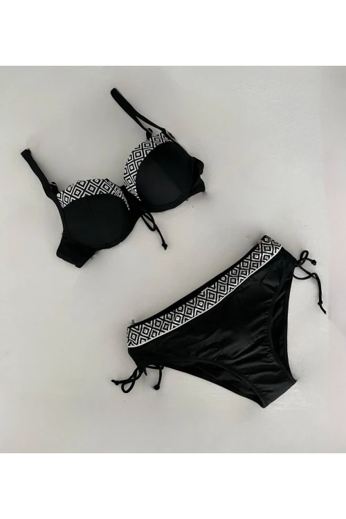 Kadın Siyah Etnik Desenli Bikini Takım HZL25S-LC2218