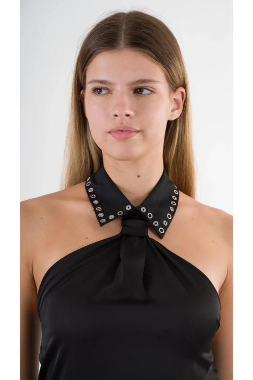 Kadın Siyah Halter Yaka Saten Kumaş Sırt Dekolteli Mini Elbise HZL24S-YY262