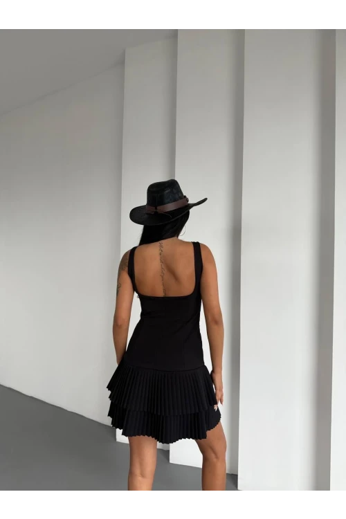 Kadın Siyah Pileli Şortlu Mini Elbise HZL25S-FRY122991