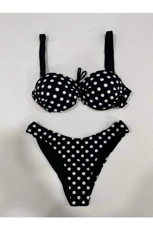 Kadın Siyah Puantiyeli Astarlı Bikini Takım HZL25S-LC2223