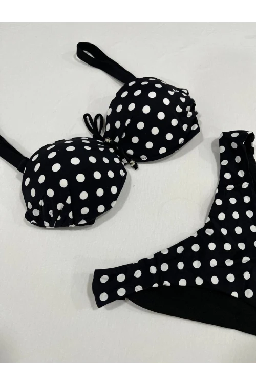 Kadın Siyah Puantiyeli Astarlı Bikini Takım HZL25S-LC2223