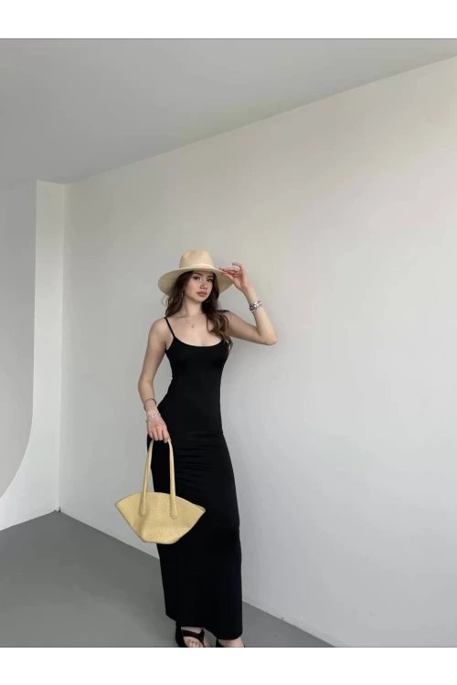 Kadın Siyah Sırtı Açık Yumuşak Dokulu Elbise HZL25S-ZK13281