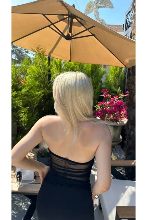 Kadın Siyah Transparan Yandan Büzgülü Straplez Bluz HZL24S-ZK13201