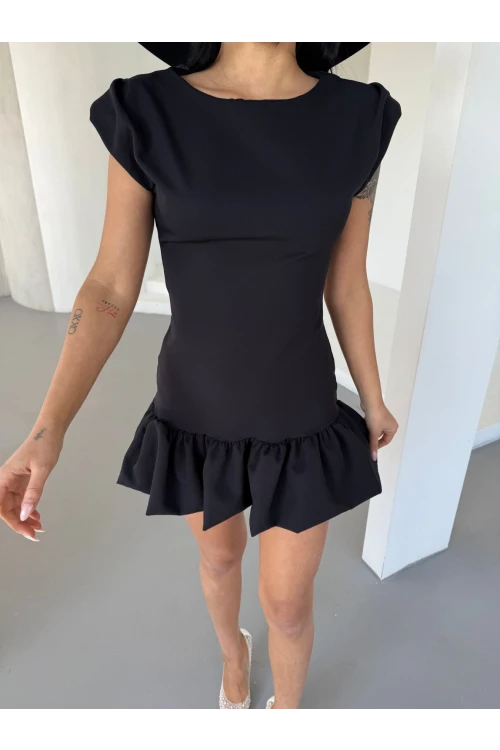 Kadın Siyah Vatkalı İthal Dooble Kumaş Kolsuz Mini Elbise HZL25S-FRY12274