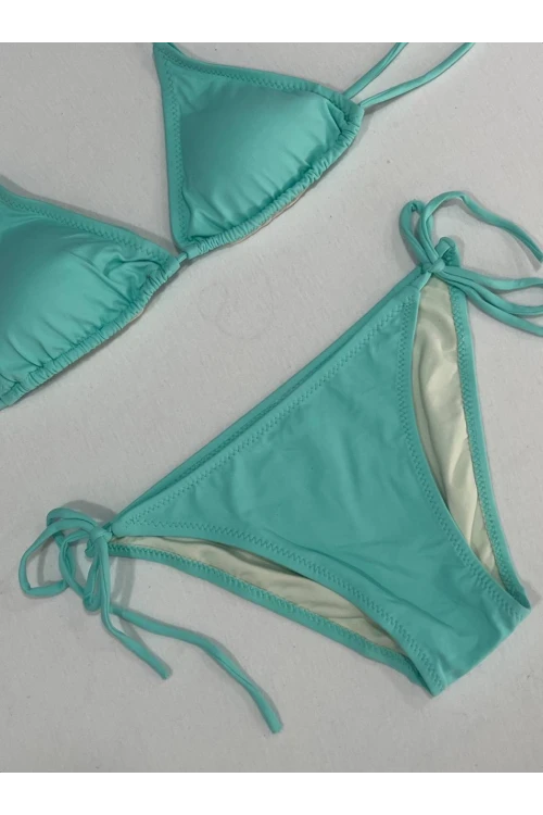 Kadın Su Yeşili Boyundan İp Bağlamalı Üçgen Bikini Takımı HZL25S-LC5005