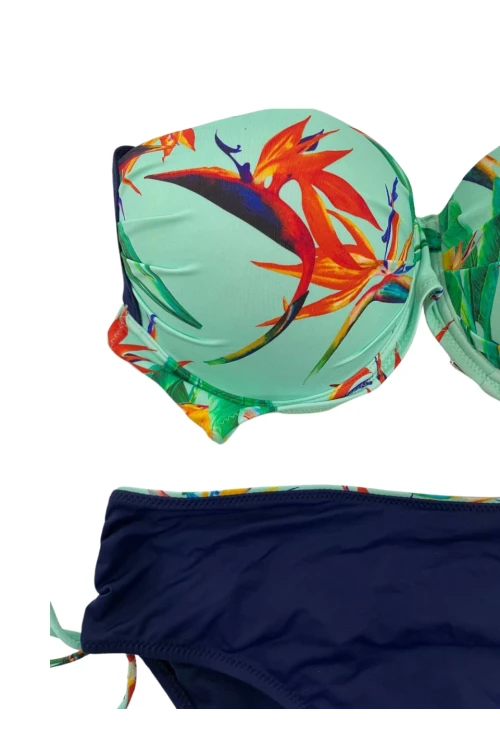 Kadın Turkuaz Lacivert Desenli Büyük Beden Astarlı Bikini Takım HZL25S-LC3327
