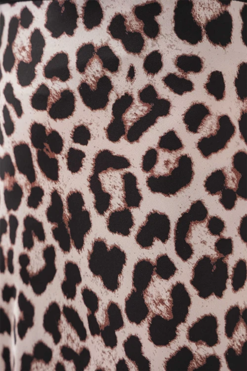 Kadın Vizon Leopar Desenli Saten Yüzeyli Beli Lastikli Midi Boy Etek Hzl23S-BD1101471