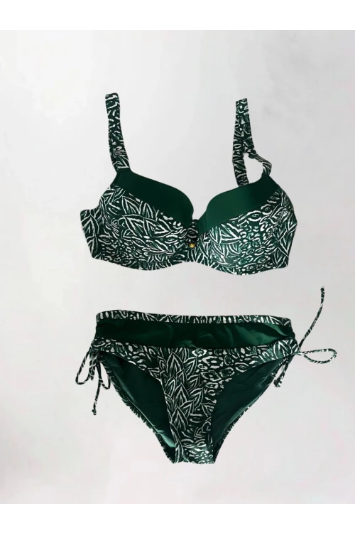 Kadın Yeşil Beyaz Desenli Büyük Beden Astarlı Bikini Takım HZL25S-LC4006