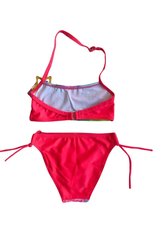 Kız Çocuk Neon Pembe Desenli  2-8 Yaş Straplez Bikini Takım HZL24S-LC3652