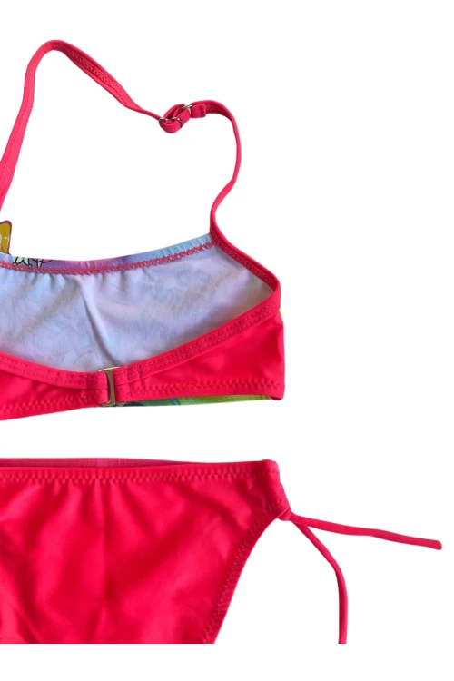 Kız Çocuk Neon Pembe Desenli  2-8 Yaş Straplez Bikini Takım HZL24S-LC3652