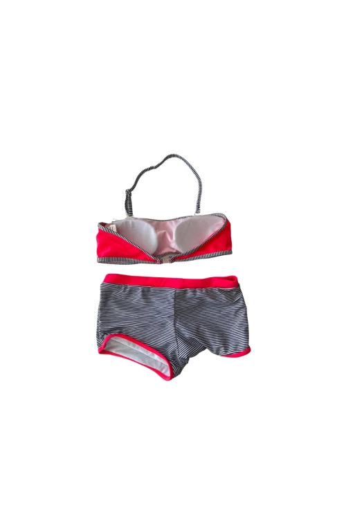 Kız Çocuk Neon Pembe Siyah Çizgili Şortlu 4-12 Yaş Straplez Bikini Takım HZL24S-LC9034