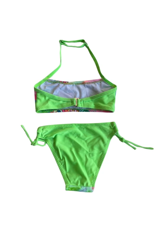 Kız Çocuk Neon Yeşil Desenli  2-8 Yaş Straplez Bikini Takım HZL24S-LC3652