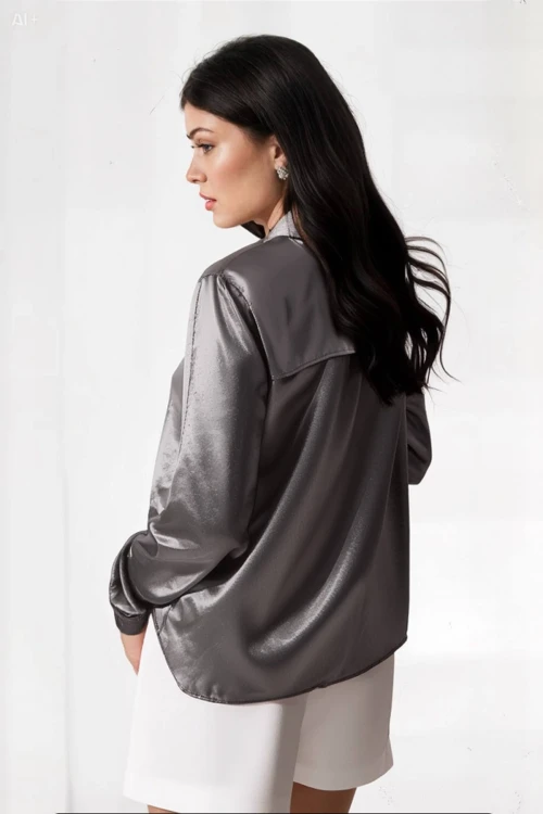 Kadın Antrasit Hafif Dökümlü Saten Yüzeyli Gömlek Hzl22w-bd139641