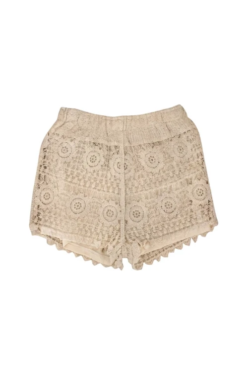 Kadın Bej Beli Lastikli Astarlı Kroşe Şort HZL25-LC251