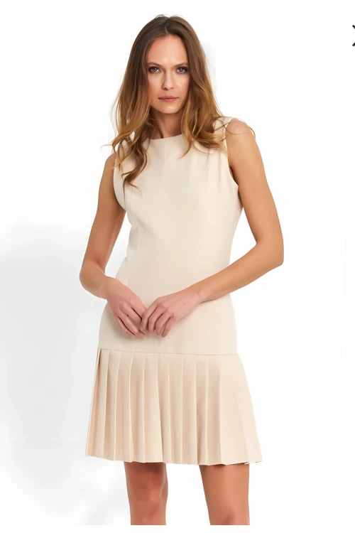 Kadın Bej İthal Dooble Kumaş Kolsuz Elbise HZL25W-FRY122651