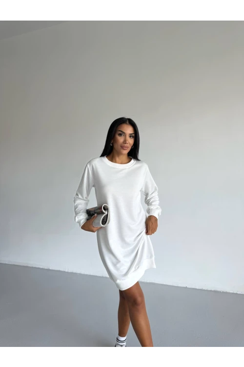 Kadın Beyaz Bisiklet Yaka 2 iplik Günlük Rahat Elbise HZL25W-FRY123451