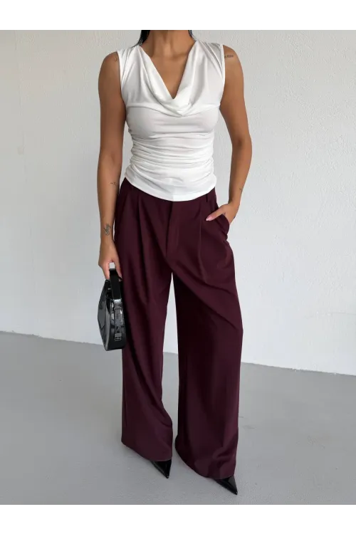 Kadın Beyaz Degaje Yaka Yanlardan Drapeli Sandy Bluz HZL25S-FRY123131