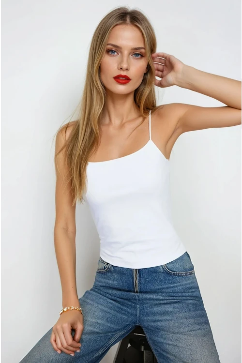 Kadın Beyaz İp Askılı Örme Body Bluz HZL24S-ZK11001