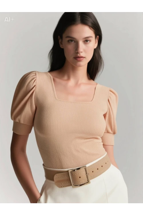 Kadın Bisküvi Kare Yaka Örme Bluz HZL22W-BD104091