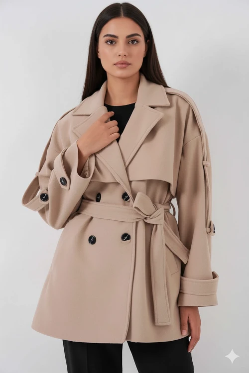 Kadın Bisküvi Premium Midi Boy Astarlı Kaşe Kaban HZL25W-BD191571