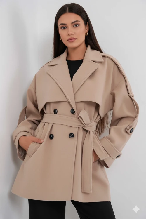 Kadın Bisküvi Premium Midi Boy Astarlı Kaşe Kaban HZL25W-BD191571