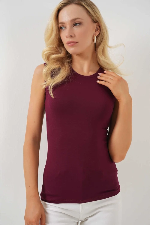 Kadın Bordo Basic Sıfır Kol Body HZL25S-BD143471