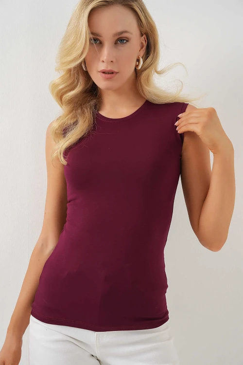Kadın Bordo Basic Sıfır Kol Body HZL25S-BD143471