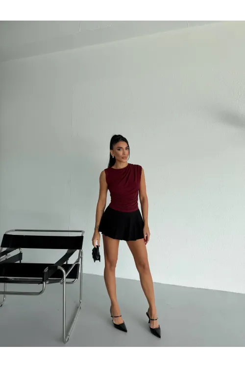 Kadın Bordo Büzgülü Kolsuz Sandy Bluz HZL26W-FRY122751