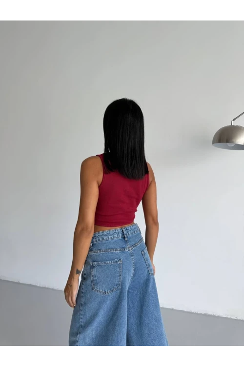 Kadın Bordo Fitilli Kaşkorse Crop Bluz HZL25S-FRY123171