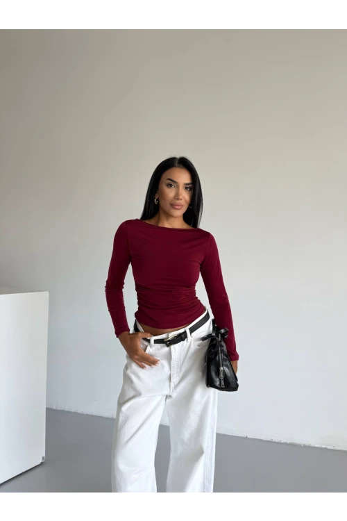 Kadın Bordo Uzun Kollu Sany Bluz HZL25S-FRY123351