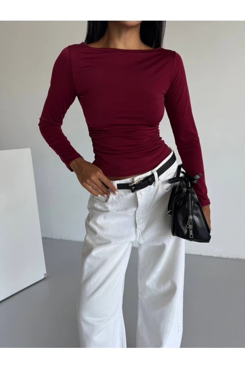 Kadın Bordo Uzun Kollu Sany Bluz HZL25S-FRY123351