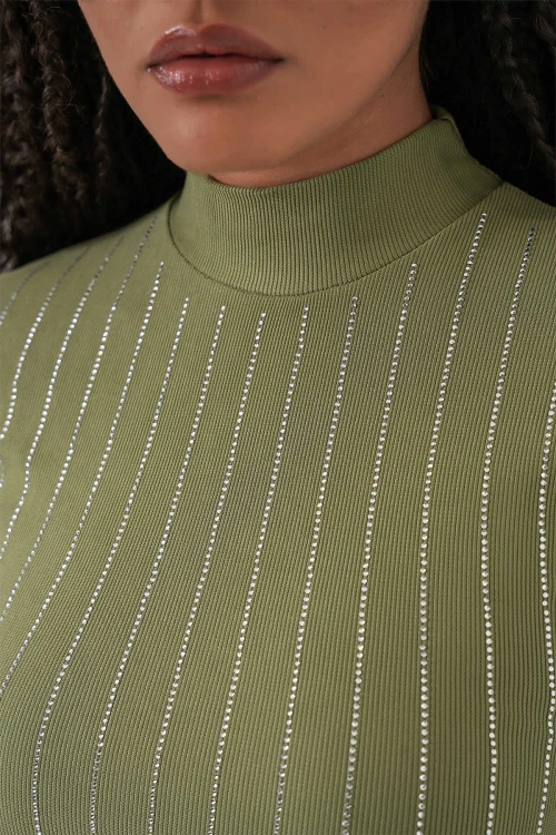 Kadın Çağla Yeşil Yarım Balıkçı Önü Taşlı Body HZL25W-BD19221