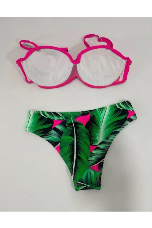 Kadın Fuşya İnce Askılı 3 Parça Bikini Takımı HZL25S-LC216