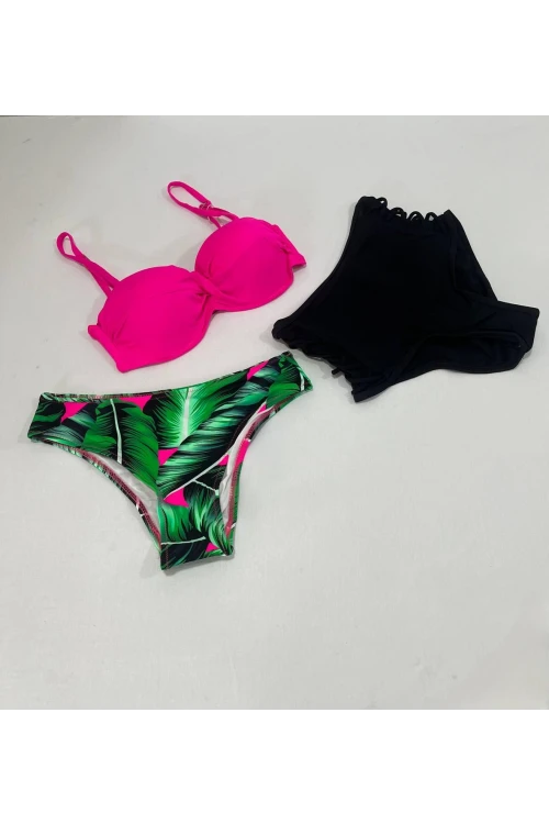 Kadın Fuşya İnce Askılı 3 Parça Bikini Takımı HZL25S-LC216