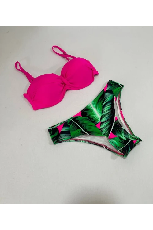 Kadın Fuşya İnce Askılı 3 Parça Bikini Takımı HZL25S-LC216