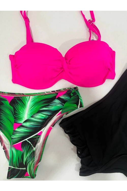 Kadın Fuşya İnce Askılı 3 Parça Bikini Takımı HZL25S-LC216