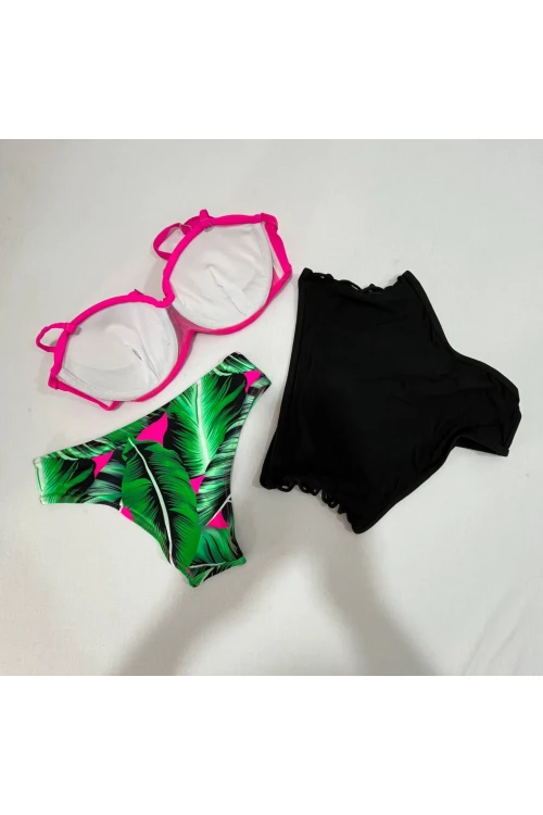 Kadın Fuşya İnce Askılı 3 Parça Bikini Takımı HZL25S-LC216