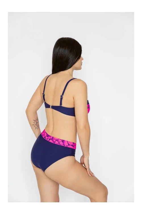 Kadın Fuşya Lacivert Desenli Astarlı Bikini Takımı HZL25S-LC25143