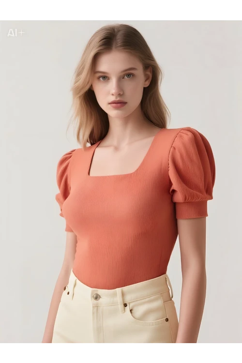 Kadın Gül Kurusu Kare Yaka Örme Bluz HZL22W-BD104091