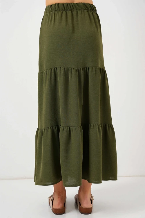 Kadın Haki Beli Lastikli Ayrobin Uzun Etek HZL25S-BD180481