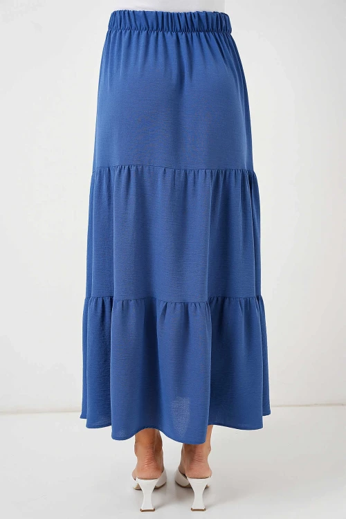 Kadın İndigo Mavi Beli Lastikli Ayrobin Uzun Etek HZL25S-BD180481