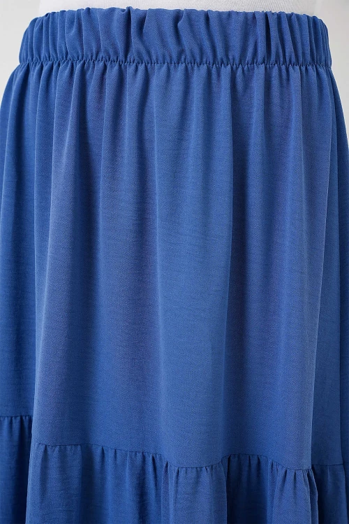 Kadın İndigo Mavi Beli Lastikli Ayrobin Uzun Etek HZL25S-BD180481