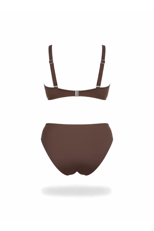 Kadın Kahverengi Çok Renkli Yüksel Bel Astarlı Büyük Beden Bikini Takımı HZL25S-LC22315