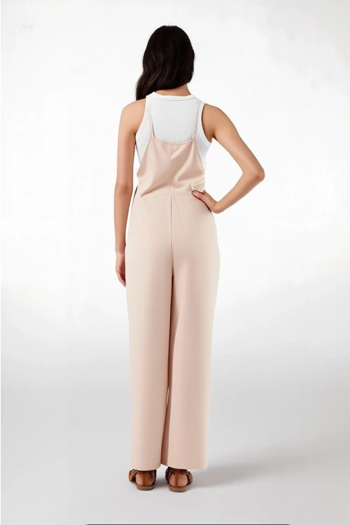 Kadın Krem Ayarlanabilir Askılı Cepli Bol Paça Bahçıvan Tulum HZL22S-BD170191