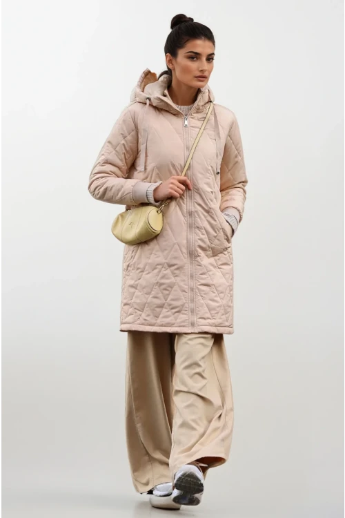 Kadın Krem Kapitone Uzun Şişme Mont HZL22W-BD151381