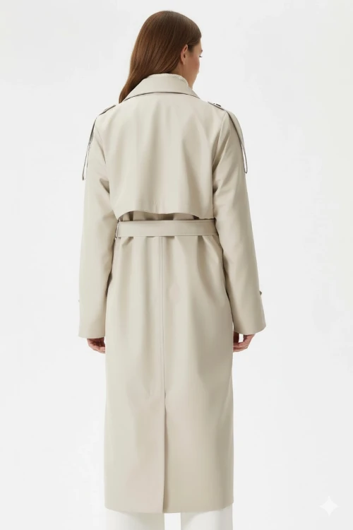 Kadın Krem Kruvaze Yaka Astarlı Kemerli Mevsimlik Trençkot HZL25W-BD159411