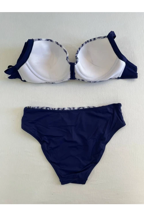Kadın Lacivert Beyaz Etnik Desen Bikini Takımı HZL25S-LC213